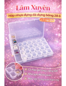 Hộp nhựa đựng đá đựng bông 28 ô có nắp gài từng ô riêng biệt nhỏ gọn dễ bảo quản màu sắc trong suốt thẩm mỹ tiện lợi