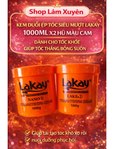 KEM DUỖI ÉP TÓC SIÊU MƯỢT LAKAY 1000ML X2 HŨ MÀU CAM DÀNH CHO TÓC KHỎE GIÚP TÓC THẲNG BÓNG SUÔN.