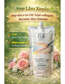 Hấp dầu ủ tóc HE Tepi collagen Keratin 3in1 1000ml 1 túi phục hồi hư tổn mềm mượt tóc hương nước hoa