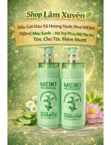 Dầu Gội Dầu Xả Hương Nước Hoa MEIKI 780ml Màu Xanh – Hỗ Trợ Phục Hồi Tóc Hư Tổn, Cho Tóc Mềm Mượt