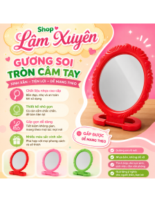 Gương soi tròn cầm tay chất liệu nhựa cán cầm nhỏ gọn gấp được dễ mang theo màu xanh màu đỏ màu hồng