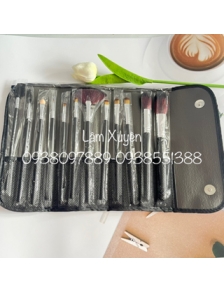 Bộ cọ trang điểm 12 cây cán dài bóp da 