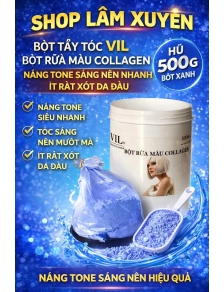 Bột tẩy tóc VIL bột rửa màu collagen nâng tone sáng nền nhanh ít rát xót da đầu HŨ 500G bột xanh