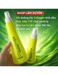 Xịt dưỡng tóc Collagen tinh dầu Hair Sille TVF chai xanh lá phủ lụa tơ tằm phục hồi tóc chuyên sâu 
