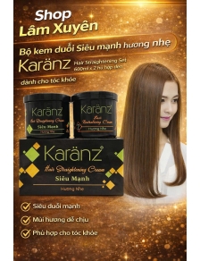 Bộ kem duỗi Siêu mạnh hương nhẹ Karanz Hair Straightening Set 600ml x 2 hu hộp đen dành cho tóc khỏe